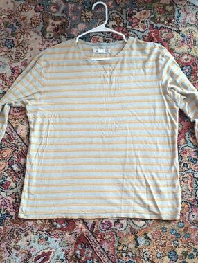 Outerknown Gray & Orange Striped Long Sleeve Tee